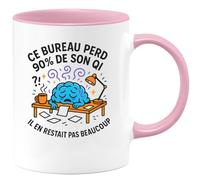 quotedazur - Mug Ce bureau perd 90% de son QI. Il en restait pas beaucoup - Tasse Cadeau Départ collègue - Rose/Céramique
