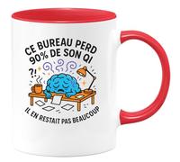 quotedazur - Mug Ce bureau perd 90% de son QI. Il en restait pas beaucoup - Tasse Cadeau Départ collègue - Rouge/Céramique
