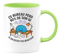 quotedazur - Mug Ce bureau perd 90% de son QI. Il en restait pas beaucoup - Tasse Cadeau Départ collègue - Vert/Céramique