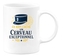 quotedazur - Mug Ce képi cache un cerveau exceptionnel - Tasse Cadeau Gendarme Homme - Blanc/Céramique