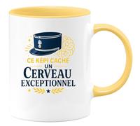 quotedazur - Mug Ce képi cache un cerveau exceptionnel - Tasse Cadeau Gendarme Homme - Jaune/Céramique