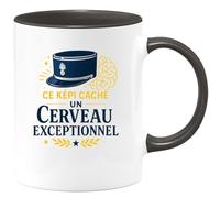 quotedazur - Mug Ce képi cache un cerveau exceptionnel - Tasse Cadeau Gendarme Homme - Noir/Céramique