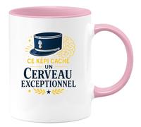 quotedazur - Mug Ce képi cache un cerveau exceptionnel - Tasse Cadeau Gendarme Homme - Rose/Céramique