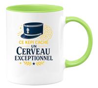 quotedazur - Mug Ce képi cache un cerveau exceptionnel - Tasse Cadeau Gendarme Homme - Vert/Céramique
