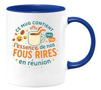 quotedazur - Mug Ce mug contient l'essence de nos fous rires en réunion - Tasse Cadeau Départ collègue - Bleu/Céramique