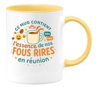 quotedazur - Mug Ce mug contient l'essence de nos fous rires en réunion - Tasse Cadeau Départ collègue - Jaune/Céramique