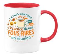 quotedazur - Mug Ce mug contient l'essence de nos fous rires en réunion - Tasse Cadeau Départ collègue - Rouge/Céramique