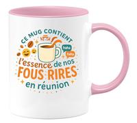 quotedazur - Mug Ce mug contient l'essence de nos fous rires en réunion - Tasse Cadeau Départ collègue - Rose/Céramique