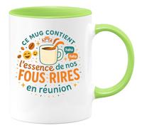 quotedazur - Mug Ce mug contient l'essence de nos fous rires en réunion - Tasse Cadeau Départ collègue - Vert/Céramique
