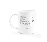 quotedazur Mug Celibataire en couple je m en fous je suis une licorne - Blanc
