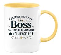 quotedazur - Mug Certains naissent Boss, d'autres le deviennent, moi j'excelle - Tasse Cadeau Boss Homme - Jaune/Céramique