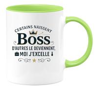quotedazur - Mug Certains naissent Boss, d'autres le deviennent, moi j'excelle - Tasse Cadeau Boss Homme - Vert/Céramique