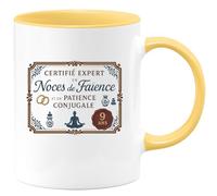 quotedazur - Mug certifié expert en noces de faïence et en patience conjugale - Tasse Cadeau Noces de Faïence Homme - Jaune/Céramique