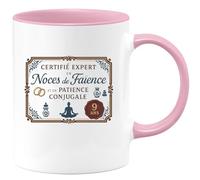 quotedazur - Mug certifié expert en noces de faïence et en patience conjugale - Tasse Cadeau Noces de Faïence Homme - Rose/Céramique