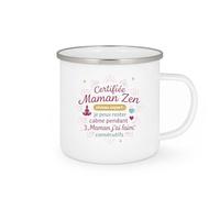 quotedazur - Mug Certifiée Maman Zen niveau expert : je peux rester calme pendant 3 Maman j'ai faim consécutifs - Tasse Cadeau Maman Zen Femme - Blanc/Emaillé