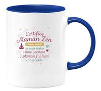 quotedazur - Mug Certifiée Maman Zen niveau expert : je peux rester calme pendant 3 Maman j'ai faim consécutifs - Tasse Cadeau Maman Zen Femme - Bleu/Céramique