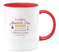 quotedazur - Mug Certifiée Maman Zen niveau expert : je peux rester calme pendant 3 Maman j'ai faim consécutifs - Tasse Cadeau Maman Zen Femme - Rouge/Céramique