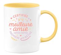 quotedazur - Mug Certifiée meilleure amie depuis notre première bêtise - Tasse Cadeau Meilleure amie Femme - Jaune/Céramique