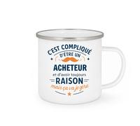 quotedazur - Mug C'est compliqué d'être un Acheteur et d'avoir toujours raison, mais ça va je gère - Tasse Cadeau Acheteur Homme - Blanc/Emaillé