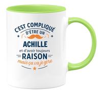quotedazur - Mug C'est compliqué d'être un Achille et d'avoir toujours raison, mais ça va je gère - Tasse Cadeau Achille Homme - Vert/Céramique