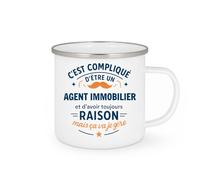 quotedazur - Mug C'est compliqué d'être un Agent immobilier et d'avoir toujours raison, mais ça va je gère - Tasse Cadeau Agent immobilier Homme - Blanc/Emaillé