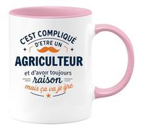quotedazur - Mug C'est compliqué d'être un Agriculteur et d'avoir toujours raison, mais ça va je gère - Tasse Cadeau Agriculteur Homme - Rose/Céramique