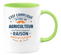 quotedazur - Mug C'est compliqué d'être un Agriculteur et d'avoir toujours raison, mais ça va je gère - Tasse Cadeau Agriculteur Homme - Vert/Céramique