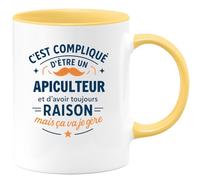 quotedazur - Mug C'est compliqué d'être un Apiculteur et d'avoir toujours raison, mais ça va je gère - Tasse Cadeau Apiculteur Homme - Jaune/Céramique
