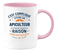 quotedazur - Mug C'est compliqué d'être un Apiculteur et d'avoir toujours raison, mais ça va je gère - Tasse Cadeau Apiculteur Homme - Rose/Céramique