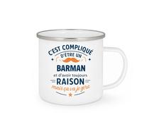 quotedazur - Mug C'est compliqué d'être un Barman et d'avoir toujours raison, mais ça va je gère - Tasse Cadeau Barman Homme - Blanc/Emaillé