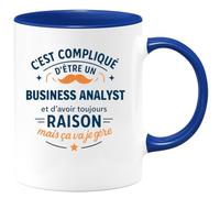quotedazur - Mug C'est compliqué d'être un Business Analyst et d'avoir toujours raison, mais ça va je gère - Tasse Cadeau Business Analyst Homme - Bleu/Céramique
