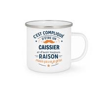 quotedazur - Mug C'est compliqué d'être un Caissier et d'avoir toujours raison, mais ça va je gère - Tasse Cadeau Caissier Homme - Blanc/Emaillé