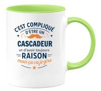 quotedazur - Mug C'est compliqué d'être un Cascadeur et d'avoir toujours raison, mais ça va je gère - Tasse Cadeau Cascadeur Homme - Vert/Céramique