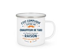 quotedazur - Mug C'est compliqué d'être un Chauffeur de Taxi et d'avoir toujours raison, mais ça va je gère - Tasse Cadeau Chauffeur de Taxi Homme - Blanc/Emaillé
