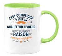 quotedazur - Mug C'est compliqué d'être un Chauffeur Livreur et d'avoir toujours raison, mais ça va je gère - Tasse Cadeau Chauffeur Livreur Homme - Vert/Céramique