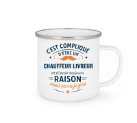quotedazur - Mug C'est compliqué d'être un Chauffeur Livreur et d'avoir toujours raison, mais ça va je gère - Tasse Cadeau Chauffeur Livreur Homme - Blanc/Emaillé