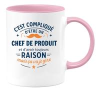 quotedazur - Mug C'est compliqué d'être un Chef de Produit et d'avoir toujours raison, mais ça va je gère - Tasse Cadeau Chef de Produit Homme - Rose/Céramique