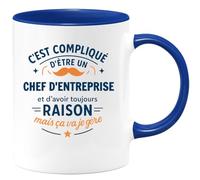 quotedazur - Mug C'est compliqué d'être un Chef d'entreprise et d'avoir toujours raison, mais ça va je gère - Tasse Cadeau Chef d'entreprise Homme - Bleu/Céramique