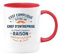 quotedazur - Mug C'est compliqué d'être un Chef d'entreprise et d'avoir toujours raison, mais ça va je gère - Tasse Cadeau Chef d'entreprise Homme - Rouge/Céramique