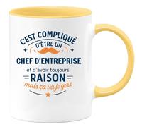 quotedazur - Mug C'est compliqué d'être un Chef d'entreprise et d'avoir toujours raison, mais ça va je gère - Tasse Cadeau Chef d'entreprise Homme - Jaune/Céramique