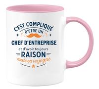 quotedazur - Mug C'est compliqué d'être un Chef d'entreprise et d'avoir toujours raison, mais ça va je gère - Tasse Cadeau Chef d'entreprise Homme - Rose/Céramique