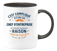 quotedazur - Mug C'est compliqué d'être un Chef d'entreprise et d'avoir toujours raison, mais ça va je gère - Tasse Cadeau Chef d'entreprise Homme - Noir/Céramique