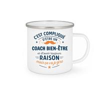 quotedazur - Mug C'est compliqué d'être un Coach Bien-Être et d'avoir toujours raison, mais ça va je gère - Tasse Cadeau Coach Bien-Être Homme - Blanc/Emaillé