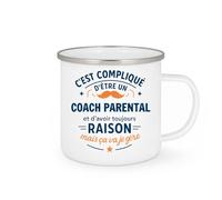 quotedazur - Mug C'est compliqué d'être un Coach Parental et d'avoir toujours raison, mais ça va je gère - Tasse Cadeau Coach Parental Homme - Blanc/Emaillé