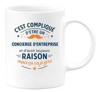 quotedazur - Mug C'est compliqué d'être un Concierge d'entreprise et d'avoir toujours raison, mais ça va je gère - Tasse Cadeau Concierge d'entreprise Homme - Blanc/Céramique