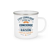 quotedazur - Mug C'est compliqué d'être un Concierge et d'avoir toujours raison, mais ça va je gère - Tasse Cadeau Concierge Homme - Blanc/Emaillé