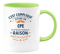 quotedazur - Mug C'est compliqué d'être un CPE et d'avoir toujours raison, mais ça va je gère - Tasse Cadeau CPE Homme - Vert/Céramique