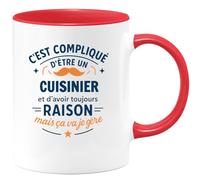 quotedazur - Mug C'est compliqué d'être un Cuisinier et d'avoir toujours raison, mais ça va je gère - Tasse Cadeau Cuisinier Homme - Rouge/Céramique