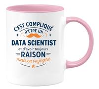 quotedazur - Mug C'est compliqué d'être un Data Scientist et d'avoir toujours raison, mais ça va je gère - Tasse Cadeau Data Scientist Homme - Rose/Céramique