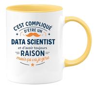 quotedazur - Mug C'est compliqué d'être un Data Scientist et d'avoir toujours raison, mais ça va je gère - Tasse Cadeau Data Scientist Homme - Jaune/Céramique